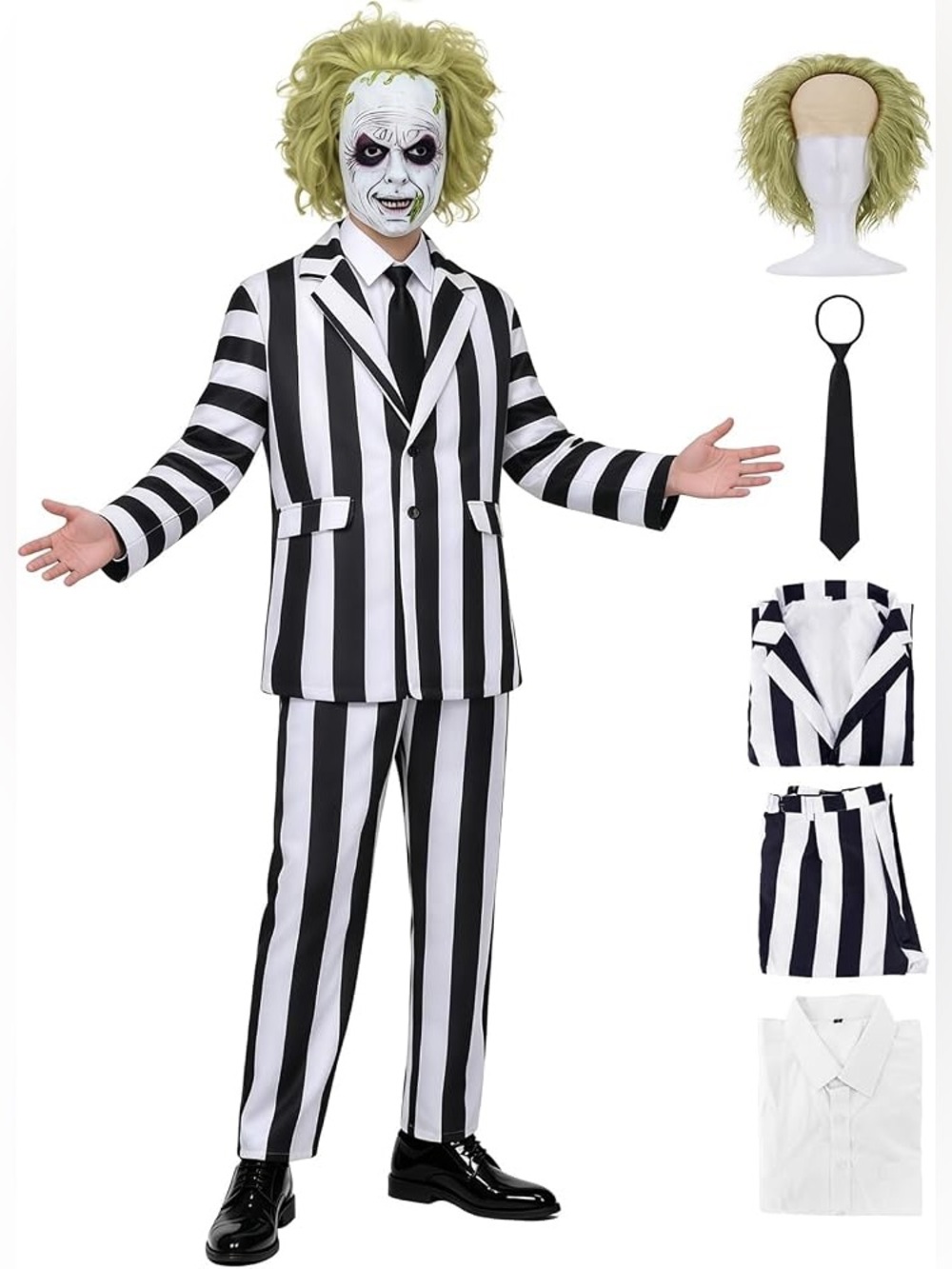 Beetlejuice Suit Halloween Costume w/ Wig Size XXL